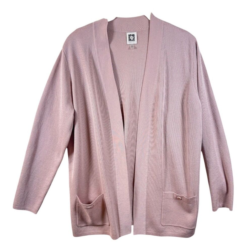 Anne Klein Mauve Open Front Cardigan Shawl Collar Pockets Womens M EUC